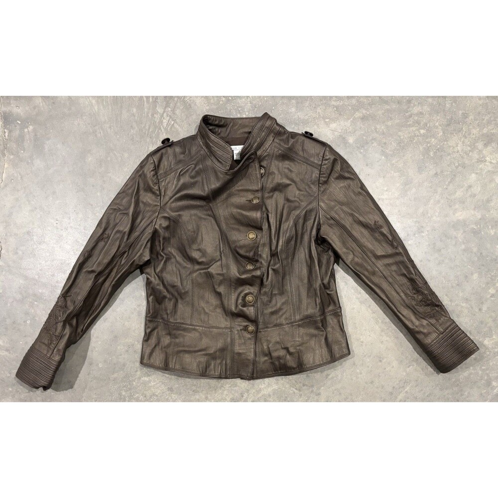 Peter Nygard 100% Genuine Leather Jacket Women’s Large Brown Embroidered